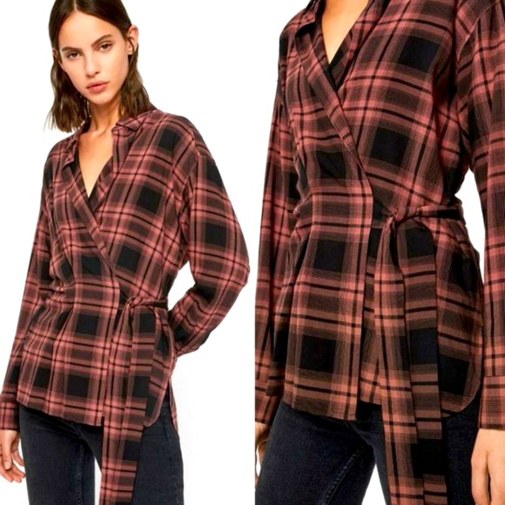 NWT AllSaints Miki Plaid Wrap Shirt